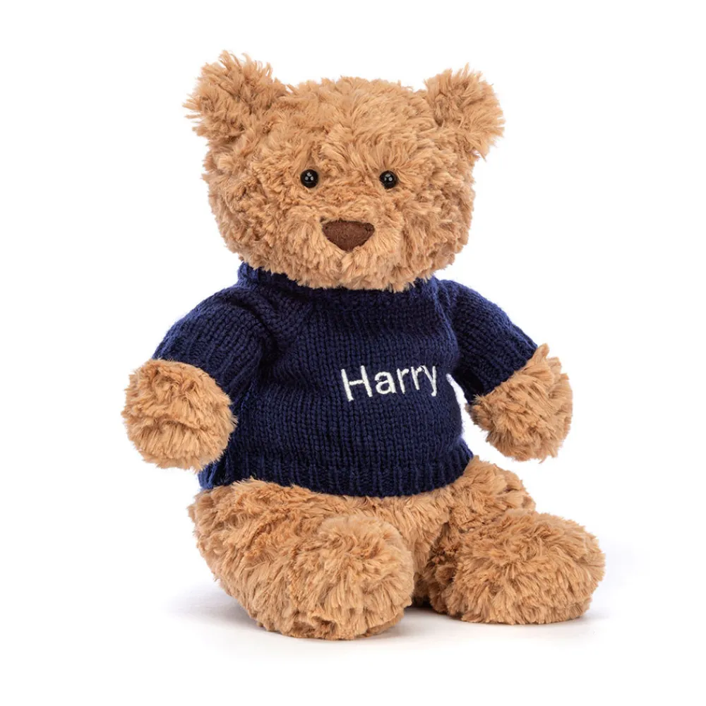 Jellycat Bartholomew Bear with Personalised Navy Jumper