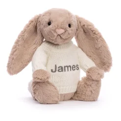 Jellycat Bashful Beige Bunny with Personalised Cream Jumper