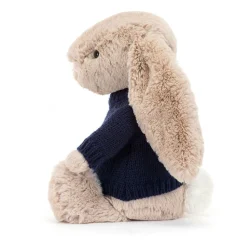 Jellycat Bashful Beige Bunny with Personalised Navy Jumper