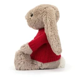 Jellycat Bashful Beige Bunny with Personalised Red Jumper
