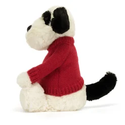 Jellycat Bashful Black & Cream Puppy with Personalised Red Jumper