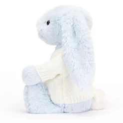 Jellycat Bashful Blue Bunny with Personalised Cream Jumper