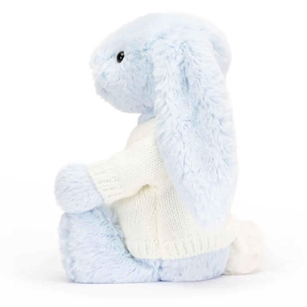 Jellycat Bashful Blue Bunny with Personalised Cream Jumper