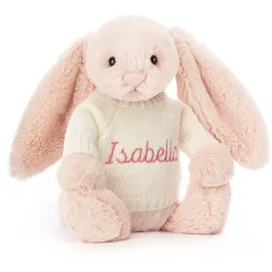 Jellycat Bashful Blush Bunny with Personalised Cream Jumper