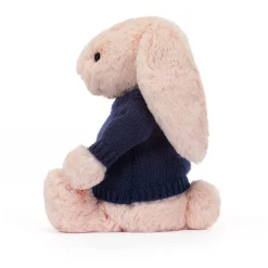Jellycat Bashful Blush Bunny with Personalised Navy Jumper