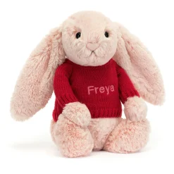 Jellycat Bashful Blush Bunny with Personalised Red Jumper