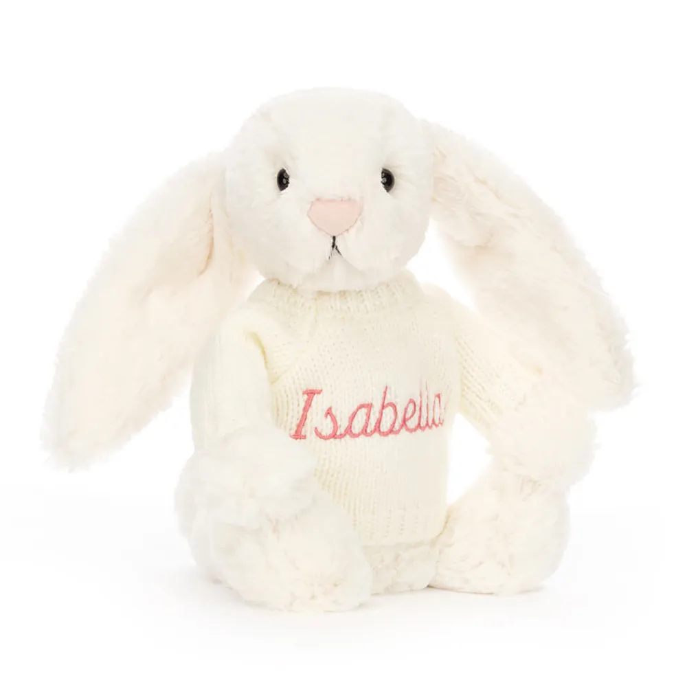 Jellycat Bashful Cream Bunny with Personalised Cream Jumper