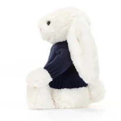 Jellycat Bashful Cream Bunny with Personalised Navy Jumper