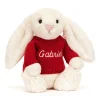 Jellycat Bashful Cream Bunny with Personalised Red Jumper