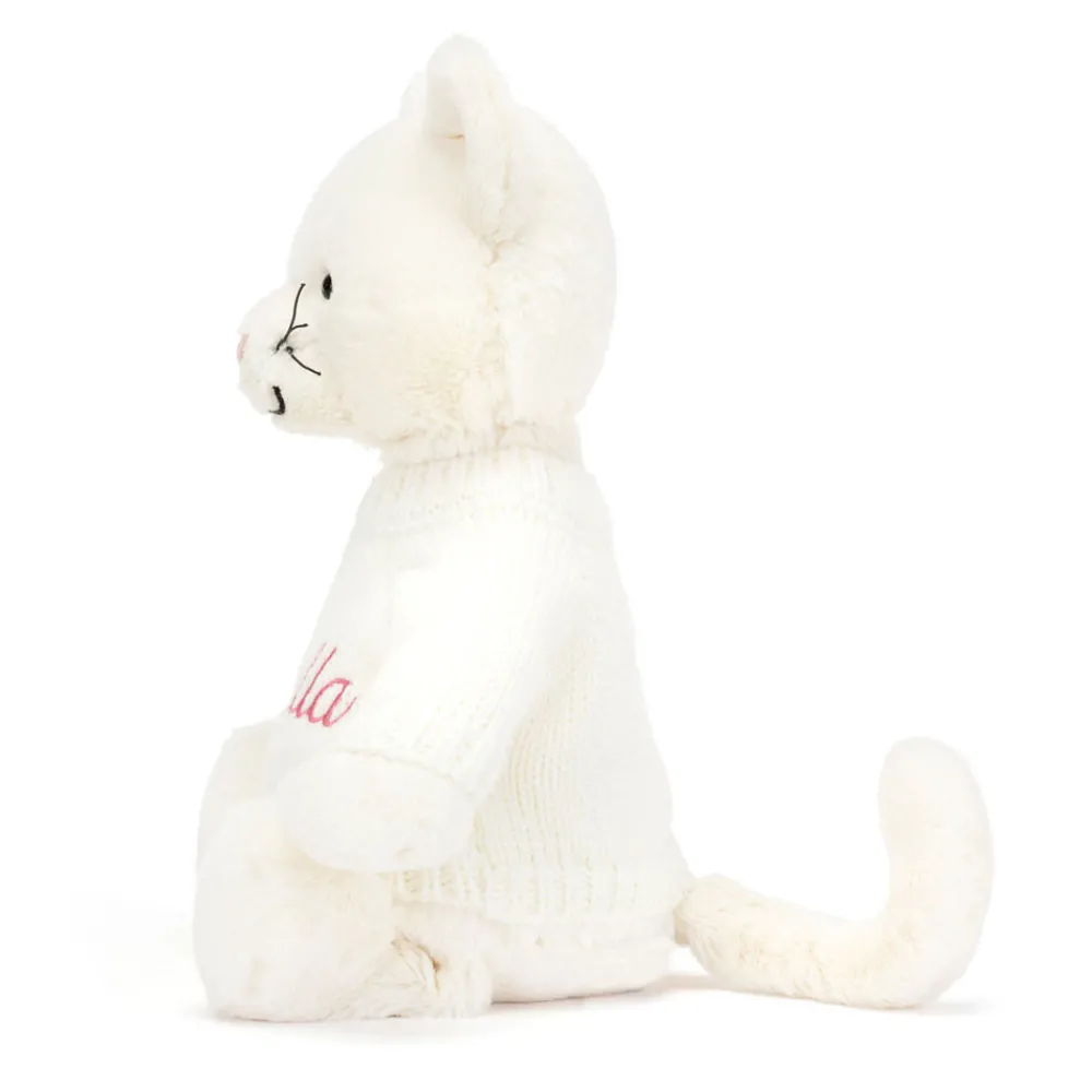Jellycat Bashful Cream Kitten with Personalised Cream Jumper