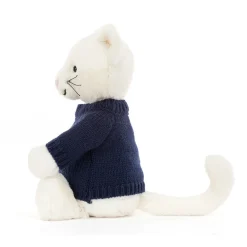 Jellycat Bashful Cream Kitten with Personalised Navy Jumper