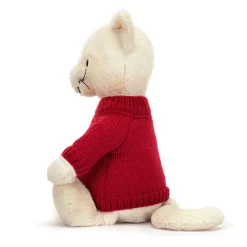 Jellycat Bashful Cream Kitten with Personalised Red Jumper