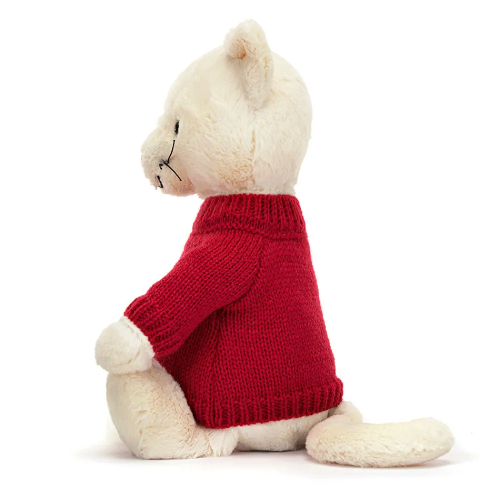 Jellycat Bashful Cream Kitten with Personalised Red Jumper