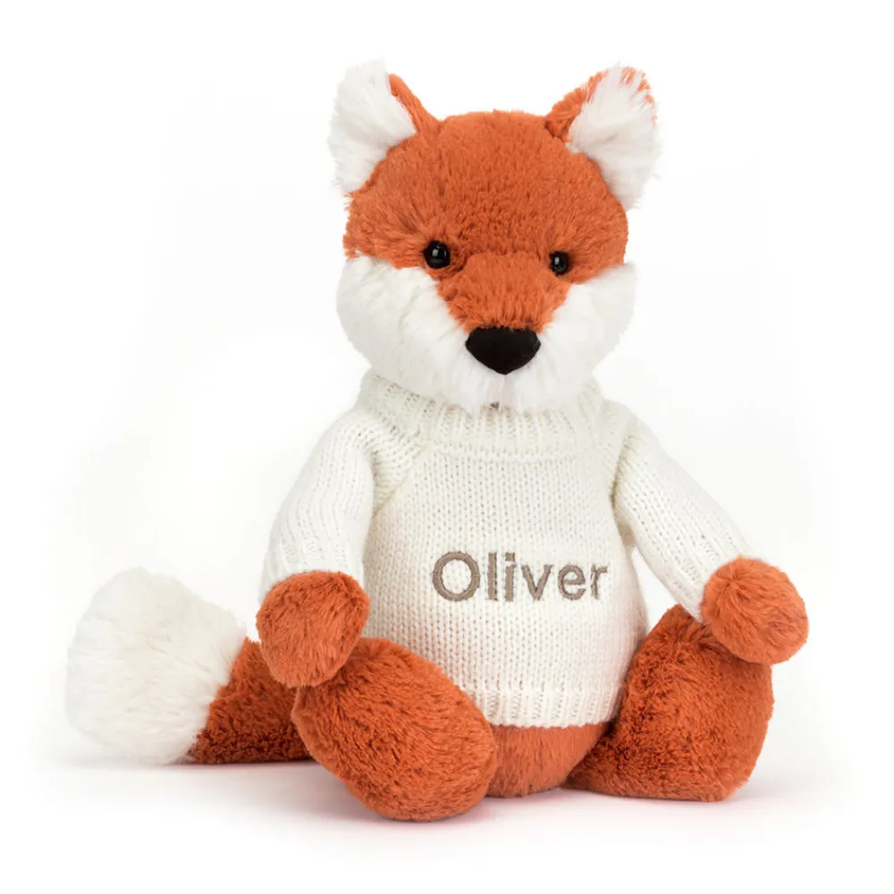 Jellycat Bashful Fox Cub with Personalised Cream Jumper