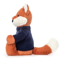 Jellycat Bashful Fox Cub with Personalised Navy Jumper
