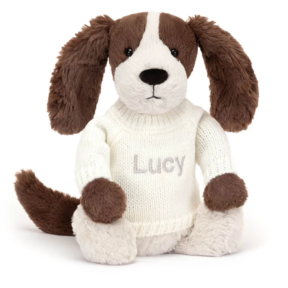 Jellycat Bashful Fudge Puppy with Personalised Cream Jumper