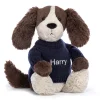 Jellycat Bashful Fudge Puppy with Personalised Navy Jumper