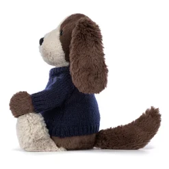 Jellycat Bashful Fudge Puppy with Personalised Navy Jumper
