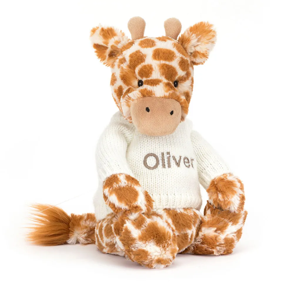 Jellycat Bashful Giraffe with Personalised Cream Jumper