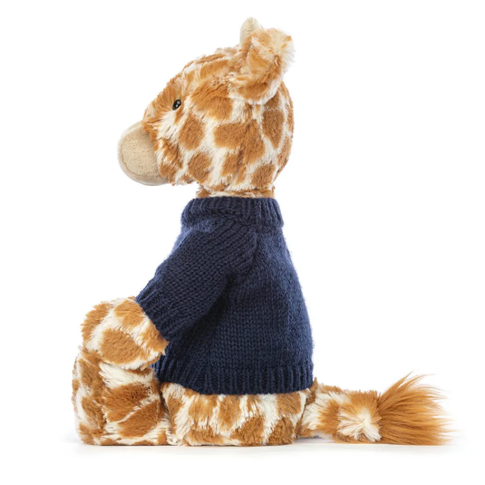 Jellycat Bashful Giraffe with Personalised Navy Jumper