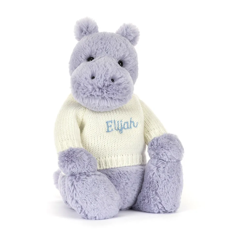 Jellycat Bashful Hippo with Personalised Cream Jumper