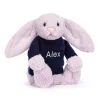 Jellycat Bashful Lilac Bunny with Personalised Navy Jumper