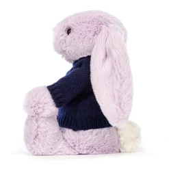 Jellycat Bashful Lilac Bunny with Personalised Navy Jumper