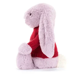 Jellycat Bashful Lilac Bunny with Personalised Red Jumper