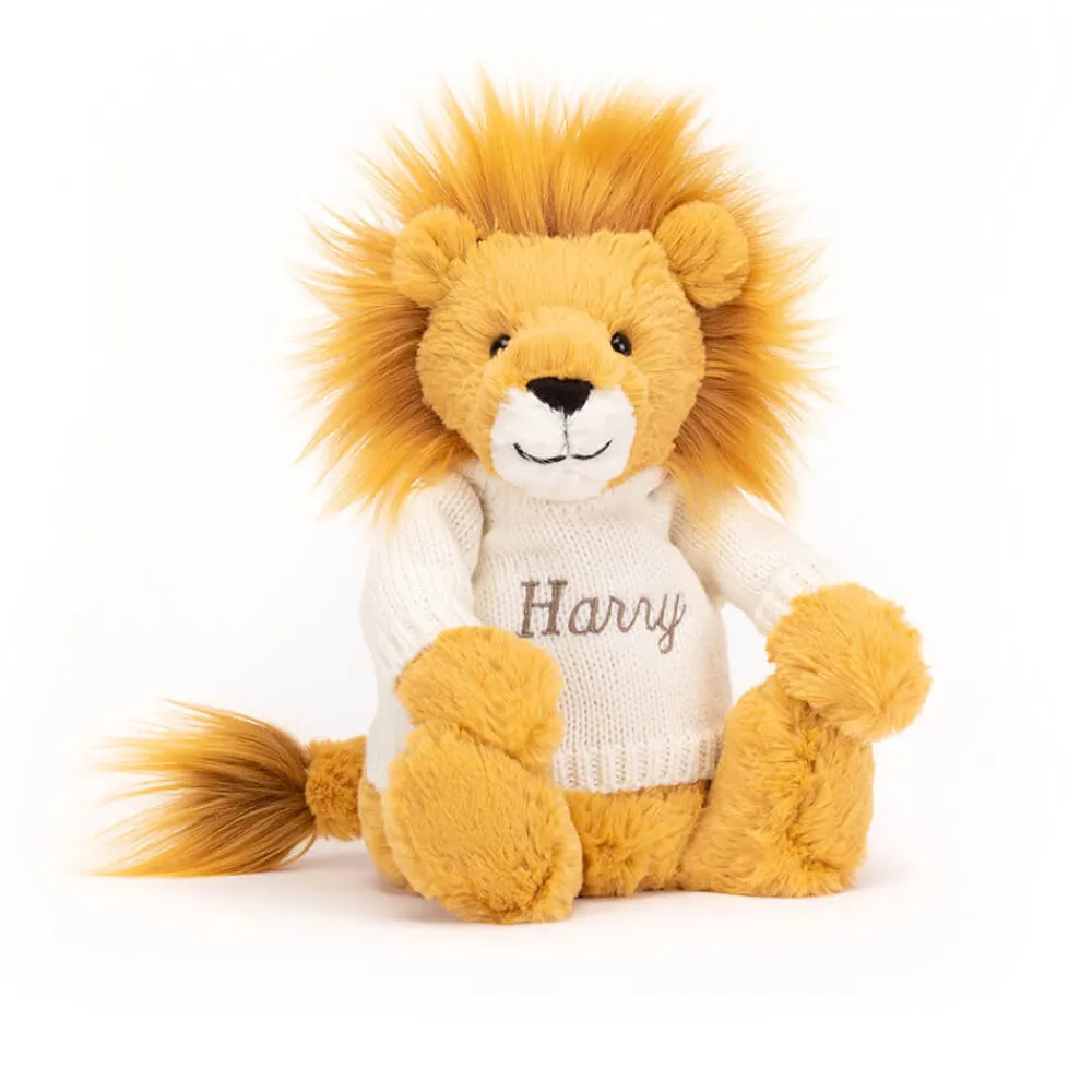 Jellycat Bashful Lion with Personalised Cream Jumper