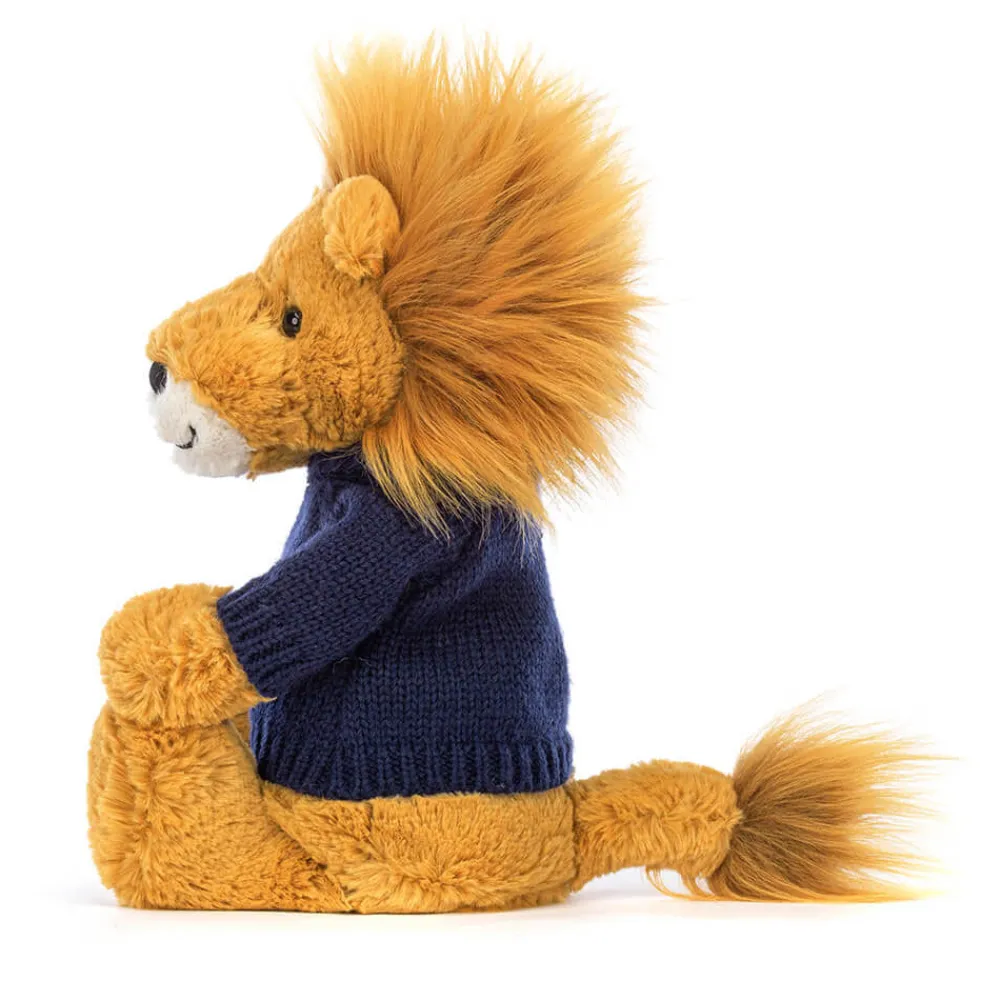 Jellycat Bashful Lion with Personalised Navy Jumper