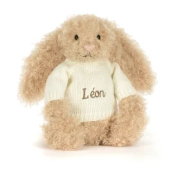 Jellycat Bashful Luxe Bunny Curly with Personalised Cream Jumper