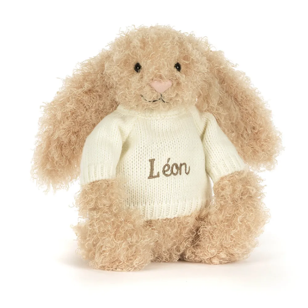 Jellycat Bashful Luxe Bunny Curly with Personalised Cream Jumper
