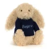Jellycat Bashful Luxe Bunny Curly with Personalised Navy Jumper