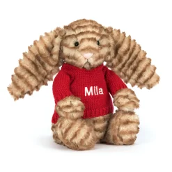 Jellycat Bashful Luxe Bunny Juniper with Personalised Red Jumper