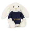 Jellycat Bashful Luxe Bunny Luna with Personalised Navy Jumper