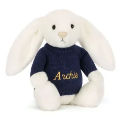 Jellycat Bashful Luxe Bunny Luna with Personalised Navy Jumper