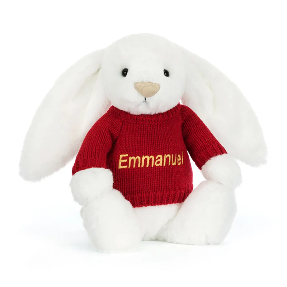 Jellycat Bashful Luxe Bunny Luna with Personalised Red Jumper