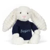 Jellycat Bashful Luxe Bunny Nimbus with Personalised Navy Jumper
