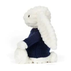 Jellycat Bashful Luxe Bunny Nimbus with Personalised Navy Jumper