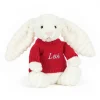 Jellycat Bashful Luxe Bunny Nimbus with Personalised Red Jumper