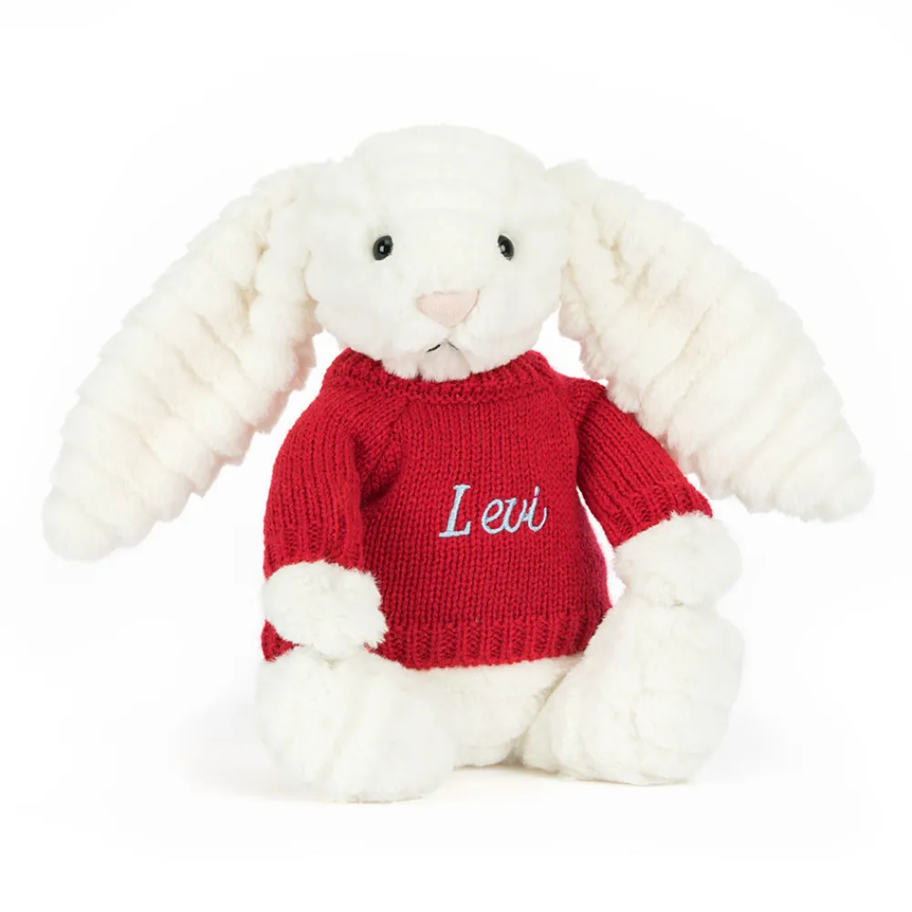 Jellycat Bashful Luxe Bunny Nimbus with Personalised Red Jumper