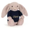 Jellycat Bashful Luxe Bunny Rosa with Personalised Navy Jumper