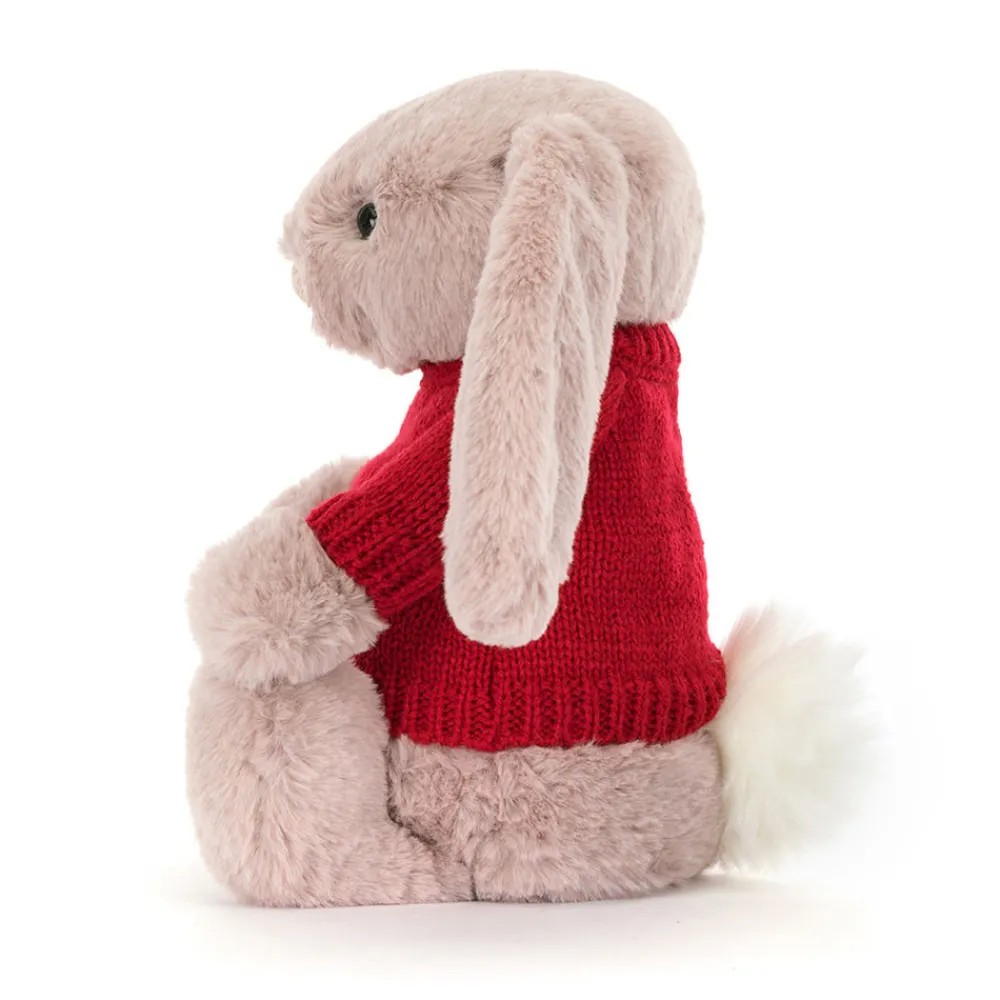 Jellycat Bashful Luxe Bunny Rosa with Personalised Red Jumper