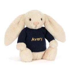 Jellycat Bashful Luxe Bunny Willow with Personalised Navy Jumper