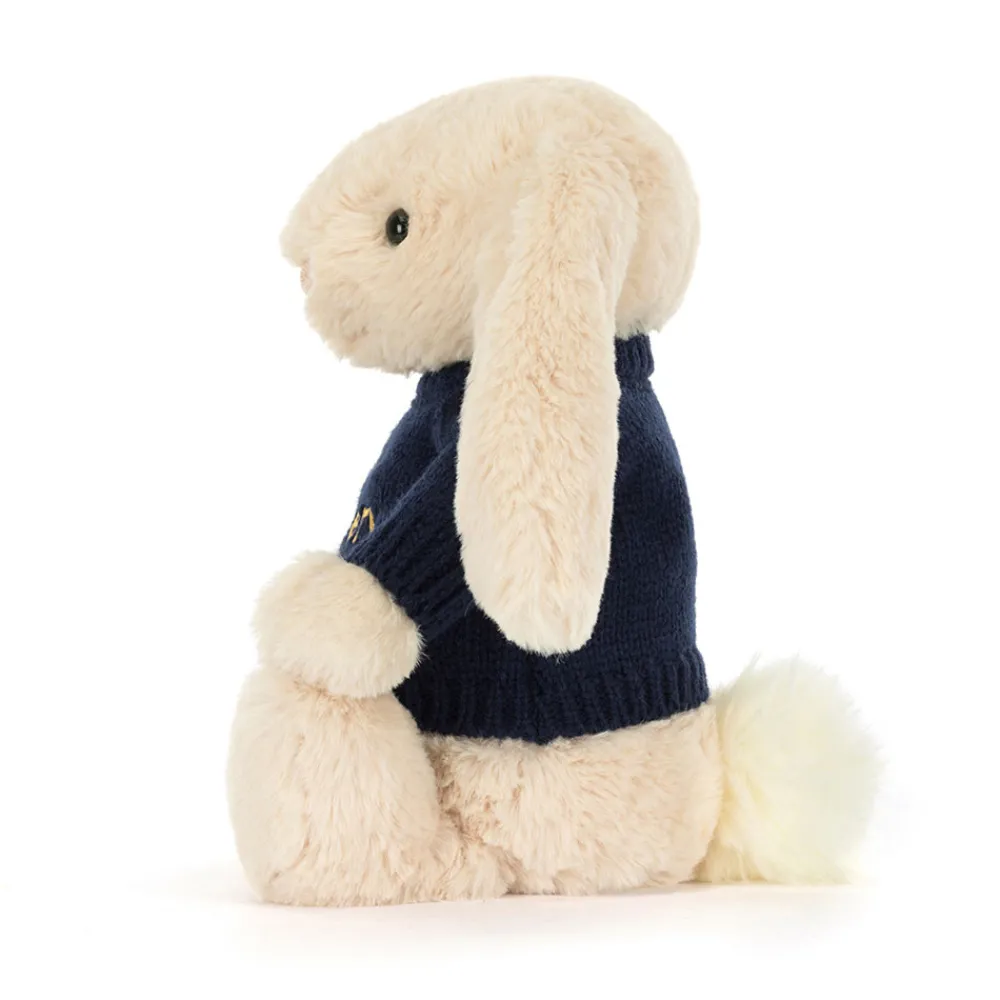 Jellycat Bashful Luxe Bunny Willow with Personalised Navy Jumper