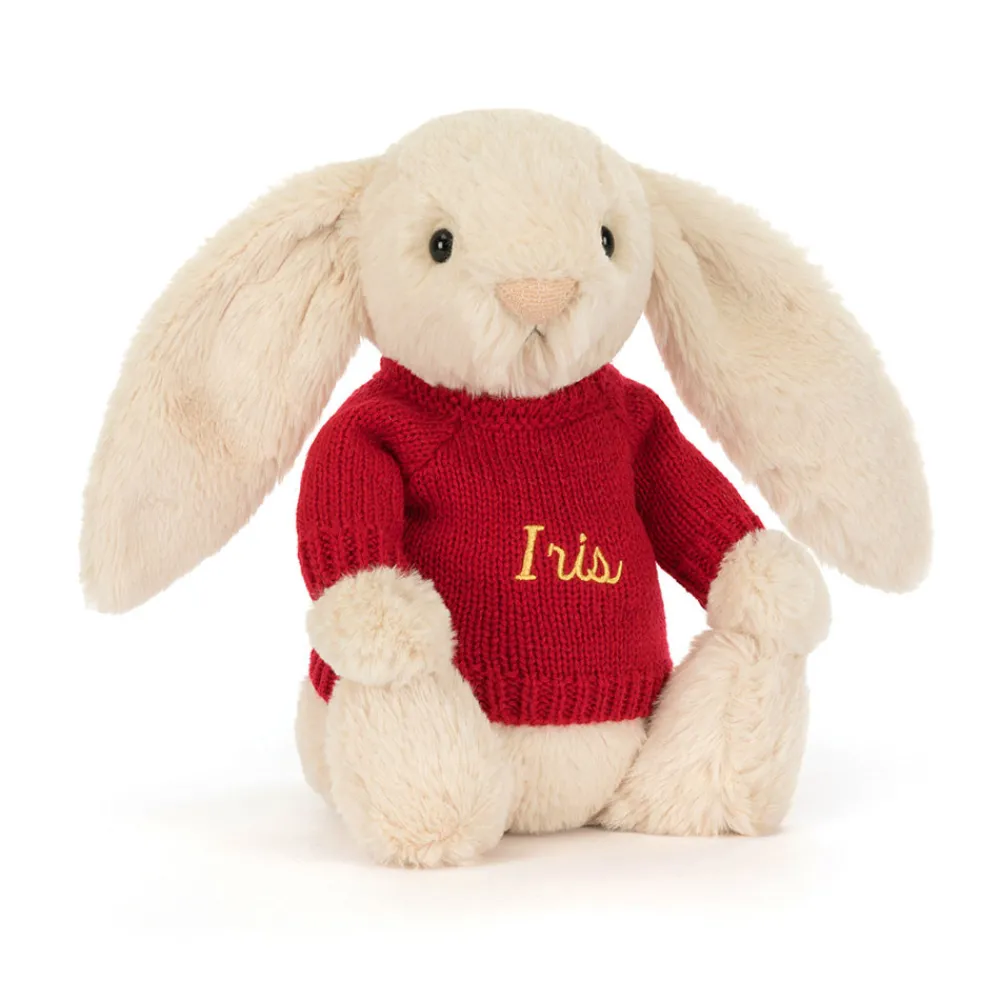 Jellycat Bashful Luxe Bunny Willow with Personalised Red Jumper
