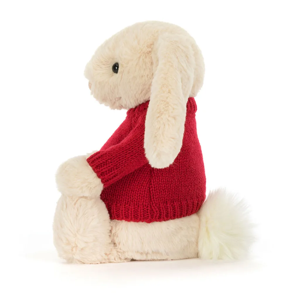 Jellycat Bashful Luxe Bunny Willow with Personalised Red Jumper