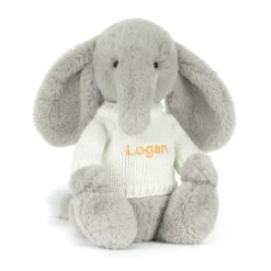 Jellycat Bashful Luxe Elephant Thuddeus with Personalised Cream Jumper