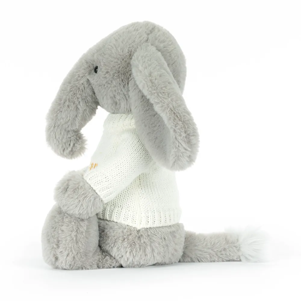 Jellycat Bashful Luxe Elephant Thuddeus with Personalised Cream Jumper