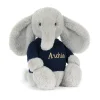 Jellycat Bashful Luxe Elephant Thuddeus with Personalised Navy Jumper